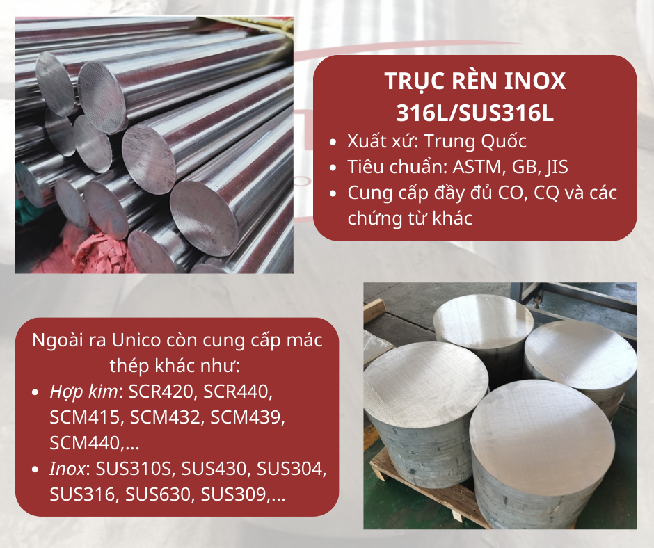 Trục rèn inox 316L/ SUS316L - Unico Steel